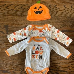 Chick Pea Long-Sleeve Halloween Onesies & Pumpkin Hat Set 0-3m